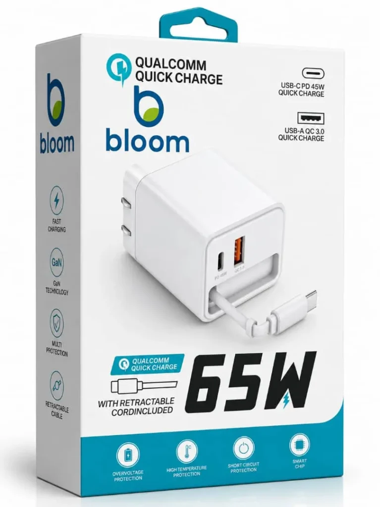 Bloom 65W Retractable GaN Charger