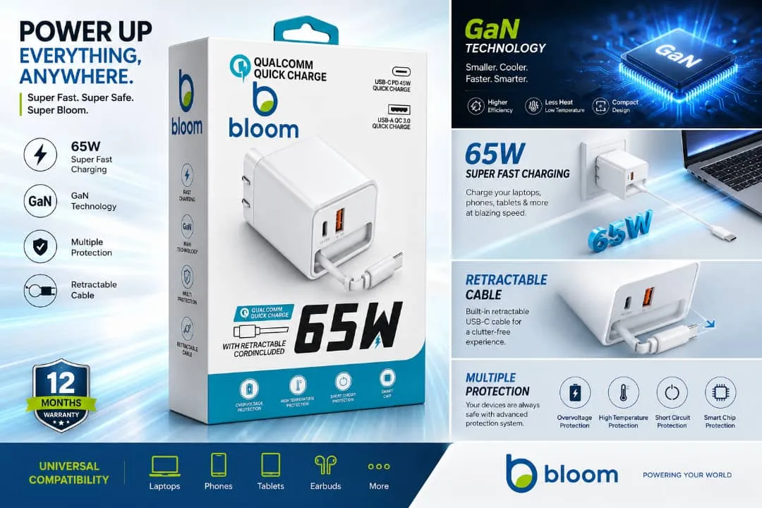 Bloom 65W Retractable GaN Charger - Image 4